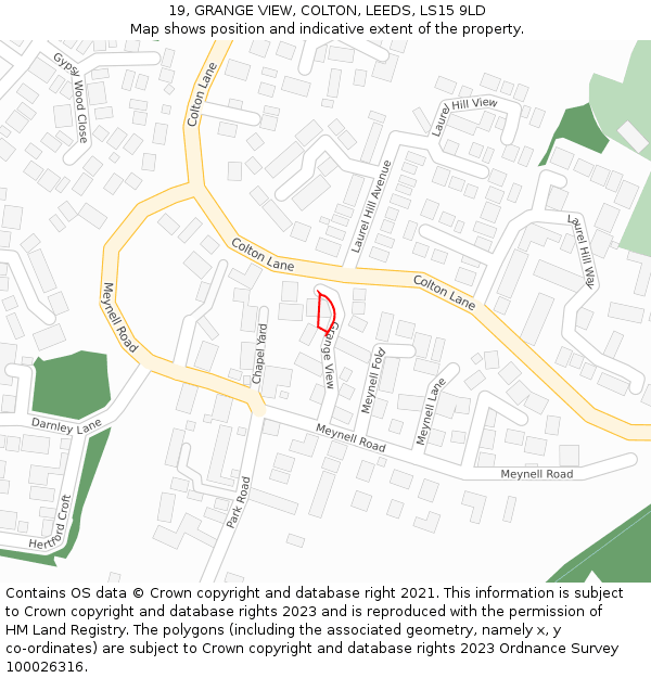 19, GRANGE VIEW, COLTON, LEEDS, LS15 9LD: Location map and indicative extent of plot