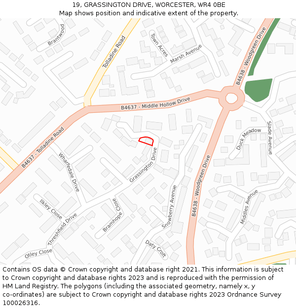 19, GRASSINGTON DRIVE, WORCESTER, WR4 0BE: Location map and indicative extent of plot