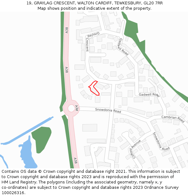 19, GRAYLAG CRESCENT, WALTON CARDIFF, TEWKESBURY, GL20 7RR: Location map and indicative extent of plot