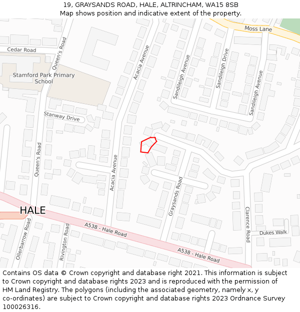19, GRAYSANDS ROAD, HALE, ALTRINCHAM, WA15 8SB: Location map and indicative extent of plot
