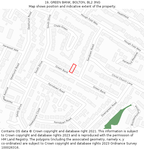19, GREEN BANK, BOLTON, BL2 3NG: Location map and indicative extent of plot