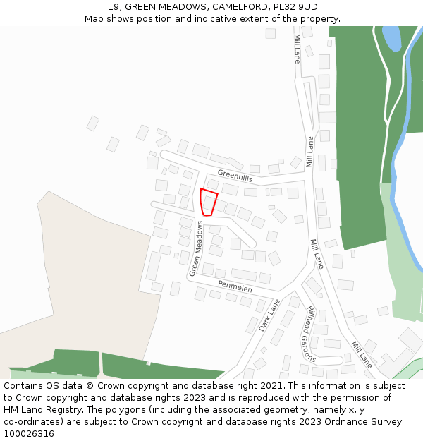 19, GREEN MEADOWS, CAMELFORD, PL32 9UD: Location map and indicative extent of plot