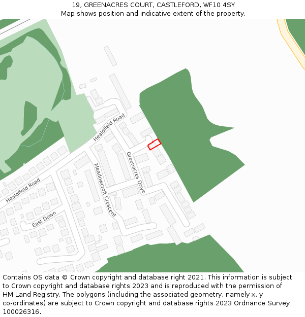 19, GREENACRES COURT, CASTLEFORD, WF10 4SY: Location map and indicative extent of plot
