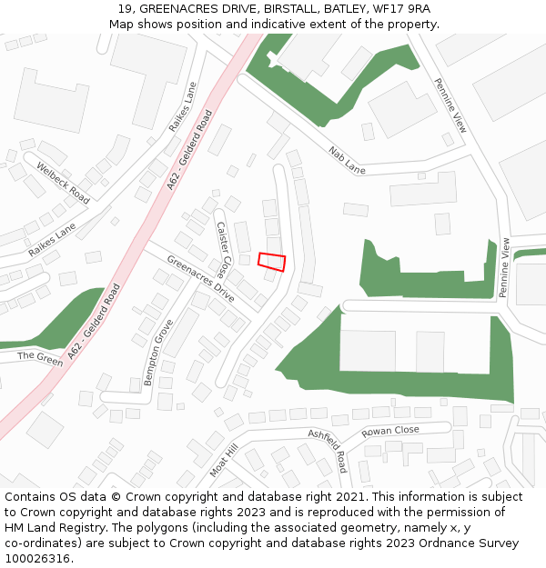 19, GREENACRES DRIVE, BIRSTALL, BATLEY, WF17 9RA: Location map and indicative extent of plot