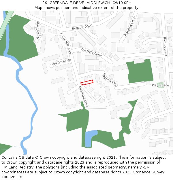 19, GREENDALE DRIVE, MIDDLEWICH, CW10 0PH: Location map and indicative extent of plot