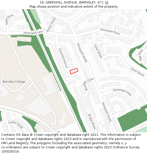 19, GREENHILL AVENUE, BARNSLEY, S71 1JJ: Location map and indicative extent of plot