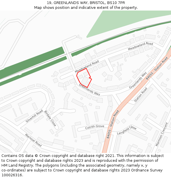 19, GREENLANDS WAY, BRISTOL, BS10 7PR: Location map and indicative extent of plot
