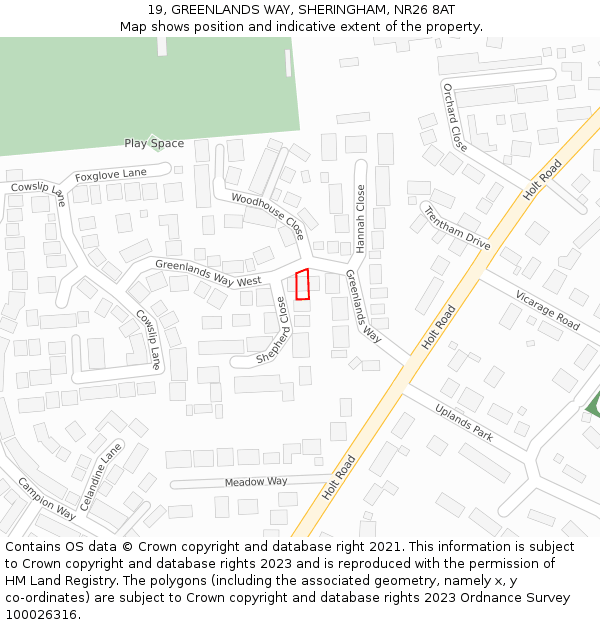 19, GREENLANDS WAY, SHERINGHAM, NR26 8AT: Location map and indicative extent of plot