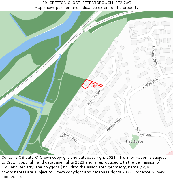 19, GRETTON CLOSE, PETERBOROUGH, PE2 7WD: Location map and indicative extent of plot