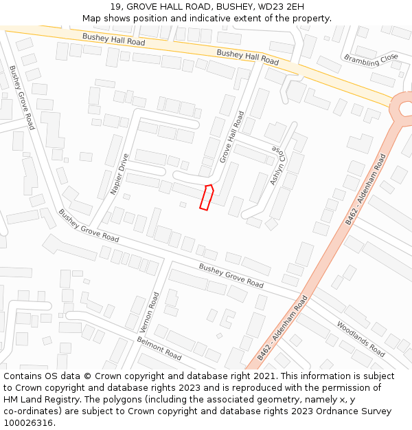 19, GROVE HALL ROAD, BUSHEY, WD23 2EH: Location map and indicative extent of plot