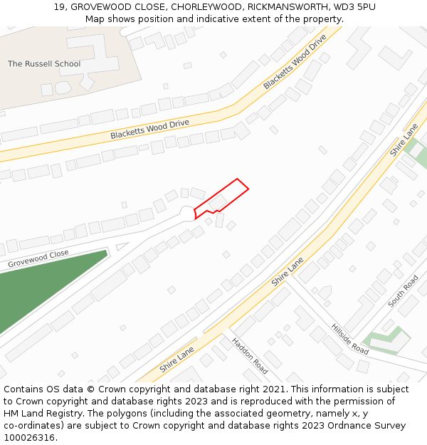 19, GROVEWOOD CLOSE, CHORLEYWOOD, RICKMANSWORTH, WD3 5PU: Location map and indicative extent of plot