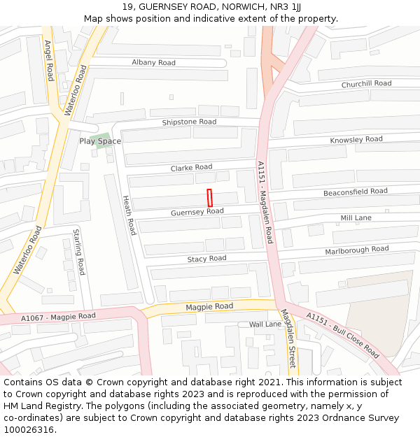 19, GUERNSEY ROAD, NORWICH, NR3 1JJ: Location map and indicative extent of plot