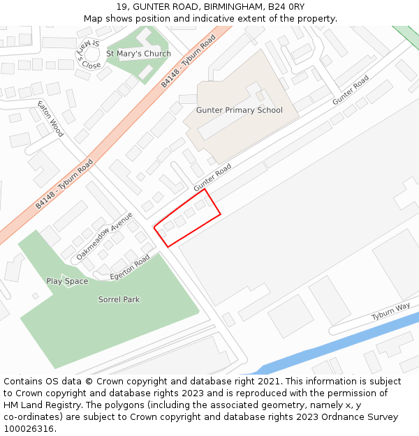 19, GUNTER ROAD, BIRMINGHAM, B24 0RY: Location map and indicative extent of plot