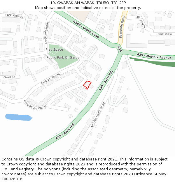 19, GWARAK AN WARAK, TRURO, TR1 2FP: Location map and indicative extent of plot