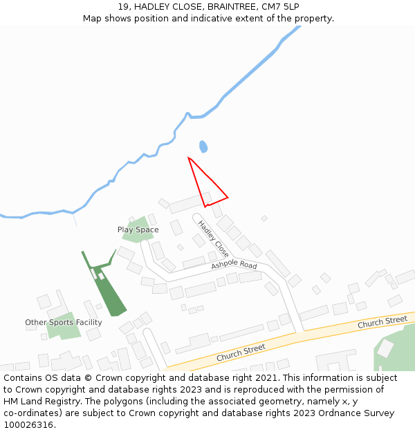 19, HADLEY CLOSE, BRAINTREE, CM7 5LP: Location map and indicative extent of plot