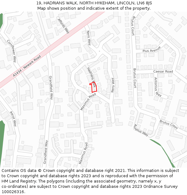 19, HADRIANS WALK, NORTH HYKEHAM, LINCOLN, LN6 8JS: Location map and indicative extent of plot