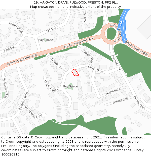 19, HAIGHTON DRIVE, FULWOOD, PRESTON, PR2 9LU: Location map and indicative extent of plot