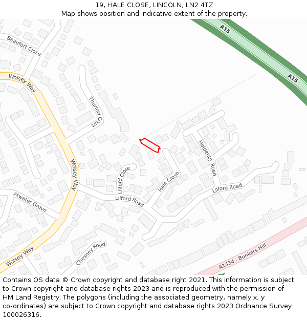 19, HALE CLOSE, LINCOLN, LN2 4TZ: Location map and indicative extent of plot
