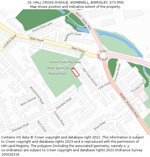 19, HALL CROSS AVENUE, WOMBWELL, BARNSLEY, S73 0NN: Location map and indicative extent of plot