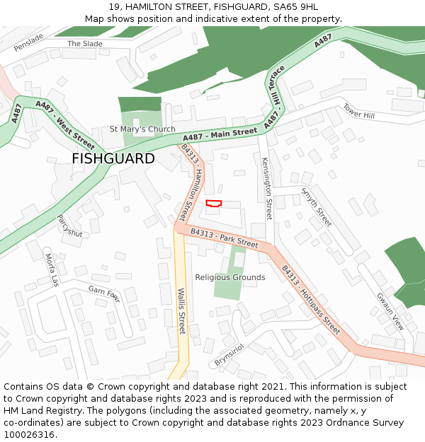 19, HAMILTON STREET, FISHGUARD, SA65 9HL: Location map and indicative extent of plot