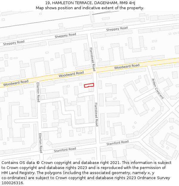 19, HAMLETON TERRACE, DAGENHAM, RM9 4HJ: Location map and indicative extent of plot