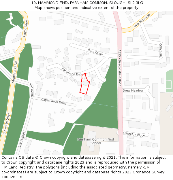 19, HAMMOND END, FARNHAM COMMON, SLOUGH, SL2 3LG: Location map and indicative extent of plot