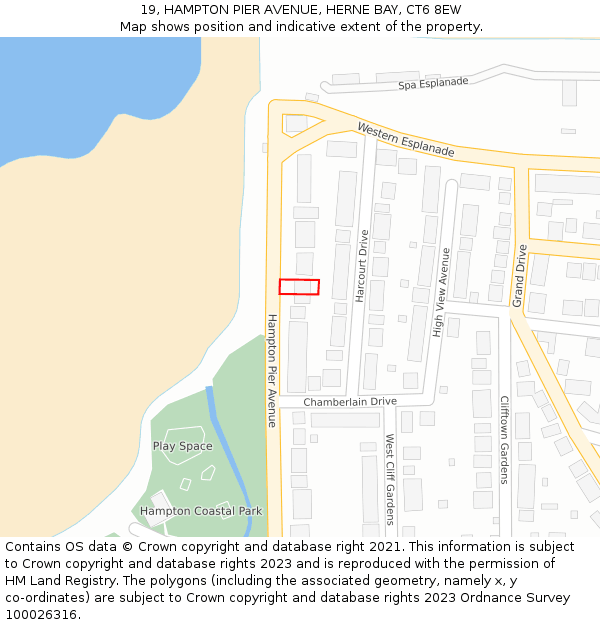 19, HAMPTON PIER AVENUE, HERNE BAY, CT6 8EW: Location map and indicative extent of plot