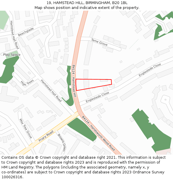19, HAMSTEAD HILL, BIRMINGHAM, B20 1BL: Location map and indicative extent of plot