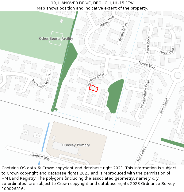 19, HANOVER DRIVE, BROUGH, HU15 1TW: Location map and indicative extent of plot
