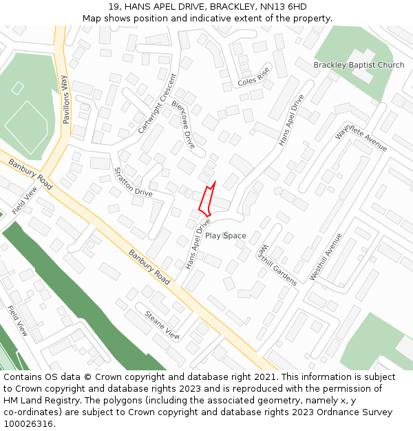 19, HANS APEL DRIVE, BRACKLEY, NN13 6HD: Location map and indicative extent of plot