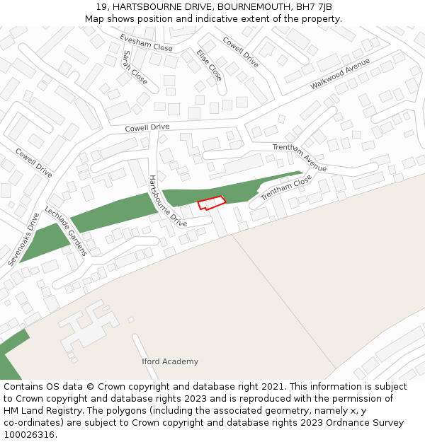 19, HARTSBOURNE DRIVE, BOURNEMOUTH, BH7 7JB: Location map and indicative extent of plot