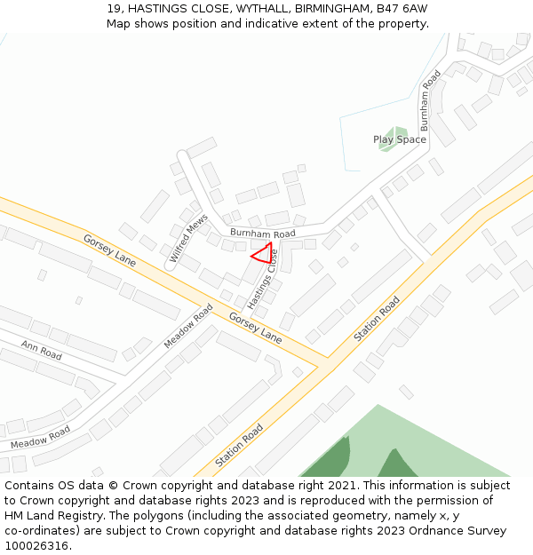 19, HASTINGS CLOSE, WYTHALL, BIRMINGHAM, B47 6AW: Location map and indicative extent of plot