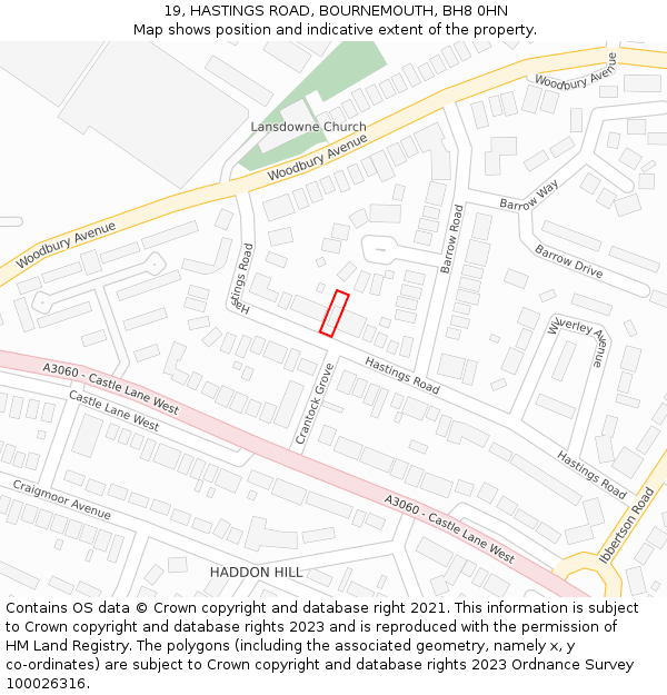 19, HASTINGS ROAD, BOURNEMOUTH, BH8 0HN: Location map and indicative extent of plot