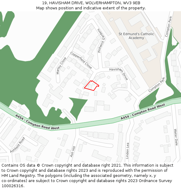 19, HAVISHAM DRIVE, WOLVERHAMPTON, WV3 9EB: Location map and indicative extent of plot