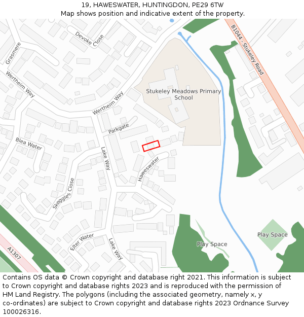 19, HAWESWATER, HUNTINGDON, PE29 6TW: Location map and indicative extent of plot