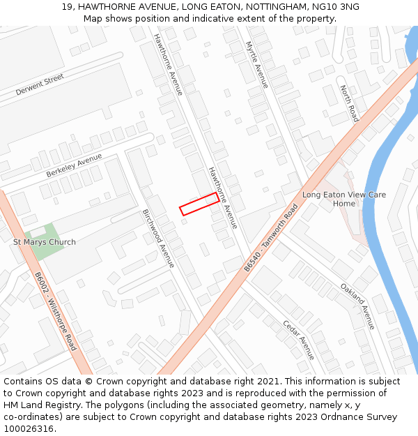 19, HAWTHORNE AVENUE, LONG EATON, NOTTINGHAM, NG10 3NG: Location map and indicative extent of plot