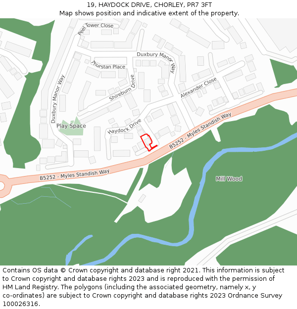 19, HAYDOCK DRIVE, CHORLEY, PR7 3FT: Location map and indicative extent of plot