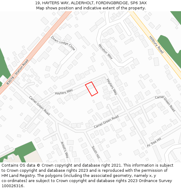 19, HAYTERS WAY, ALDERHOLT, FORDINGBRIDGE, SP6 3AX: Location map and indicative extent of plot