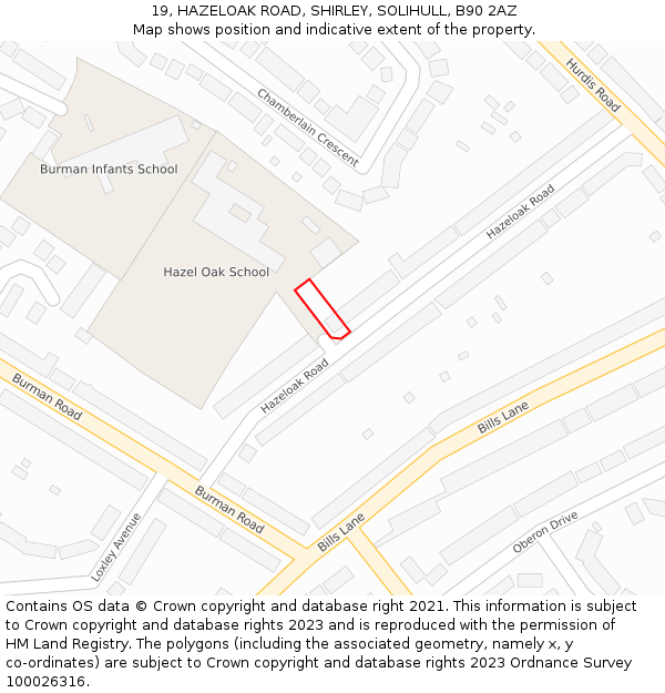 19, HAZELOAK ROAD, SHIRLEY, SOLIHULL, B90 2AZ: Location map and indicative extent of plot