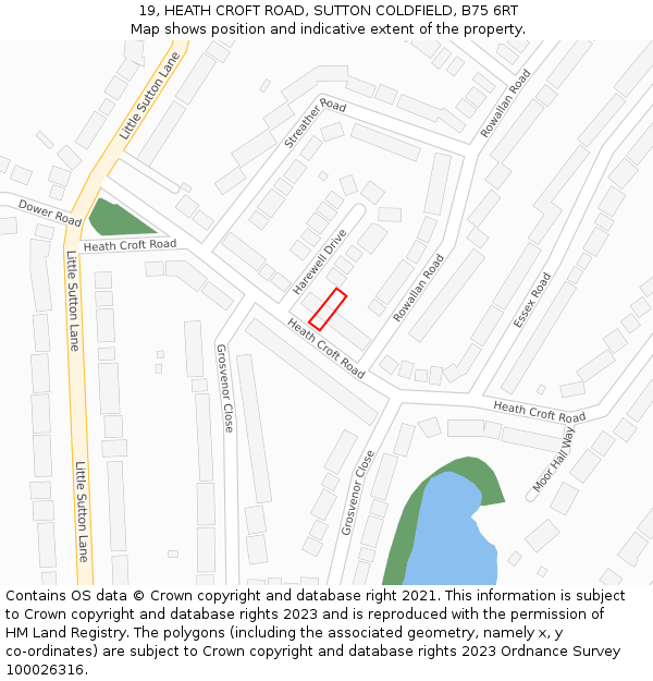 19, HEATH CROFT ROAD, SUTTON COLDFIELD, B75 6RT: Location map and indicative extent of plot