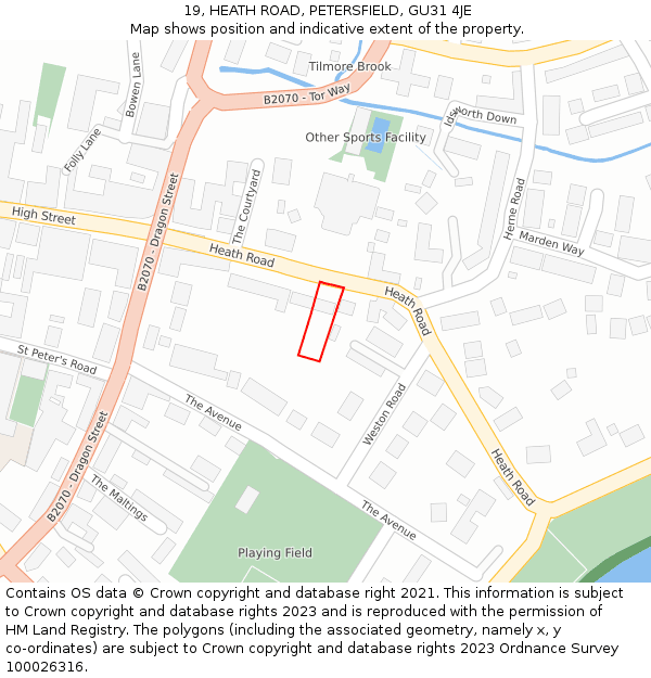 19, HEATH ROAD, PETERSFIELD, GU31 4JE: Location map and indicative extent of plot