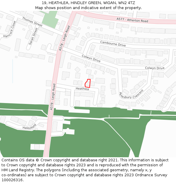 19, HEATHLEA, HINDLEY GREEN, WIGAN, WN2 4TZ: Location map and indicative extent of plot