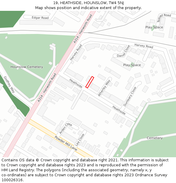 19, HEATHSIDE, HOUNSLOW, TW4 5NJ: Location map and indicative extent of plot