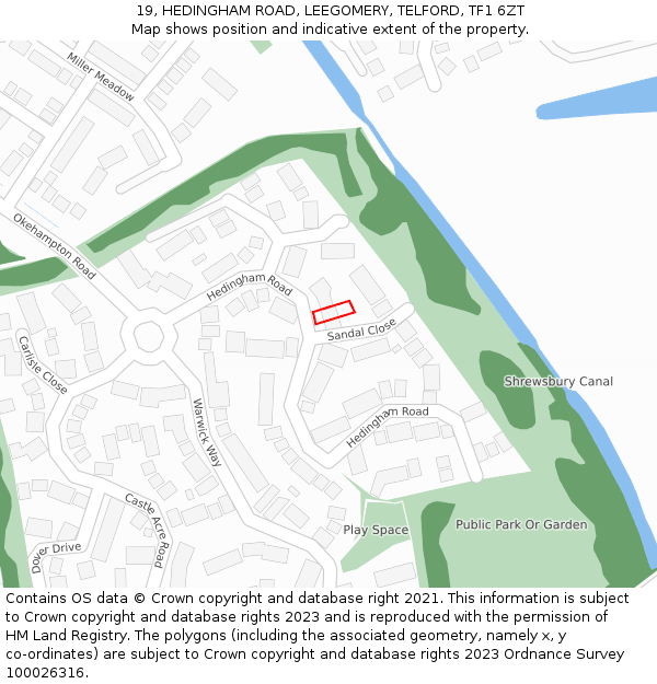 19, HEDINGHAM ROAD, LEEGOMERY, TELFORD, TF1 6ZT: Location map and indicative extent of plot