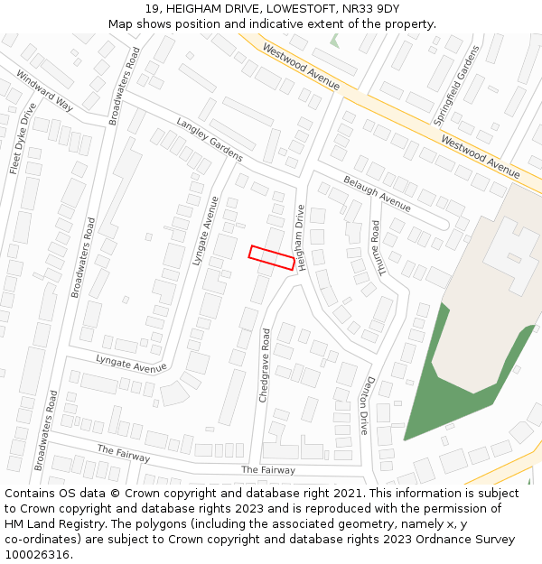 19, HEIGHAM DRIVE, LOWESTOFT, NR33 9DY: Location map and indicative extent of plot