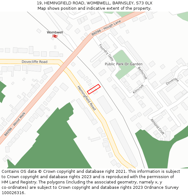 19, HEMINGFIELD ROAD, WOMBWELL, BARNSLEY, S73 0LX: Location map and indicative extent of plot