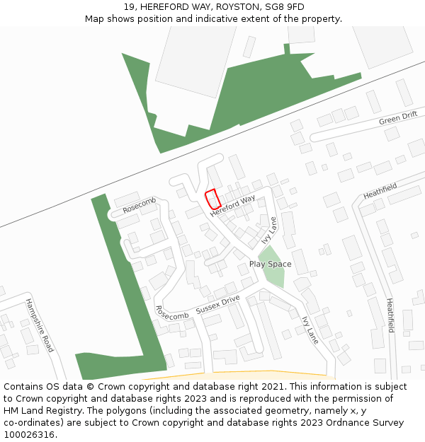 19, HEREFORD WAY, ROYSTON, SG8 9FD: Location map and indicative extent of plot
