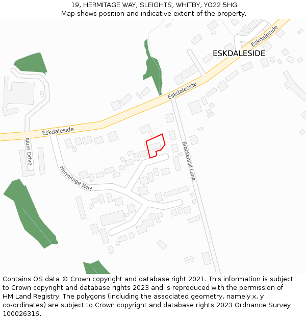 19, HERMITAGE WAY, SLEIGHTS, WHITBY, YO22 5HG: Location map and indicative extent of plot