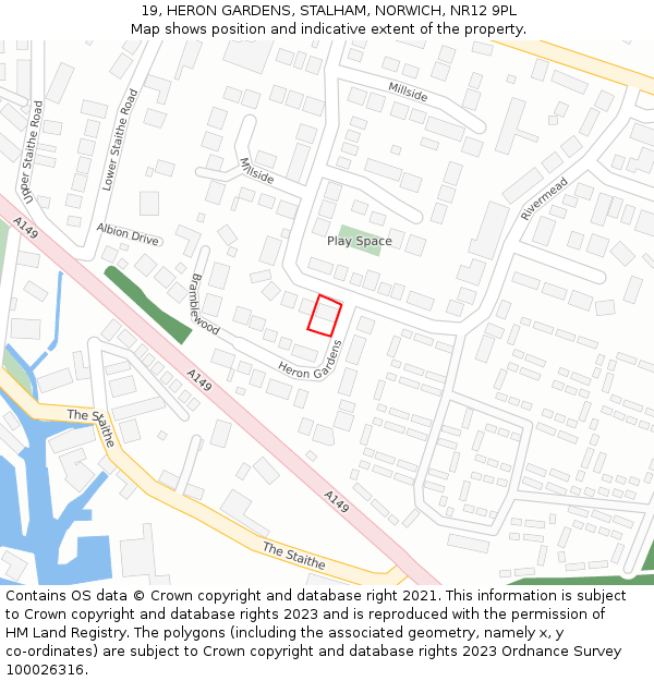 19, HERON GARDENS, STALHAM, NORWICH, NR12 9PL: Location map and indicative extent of plot