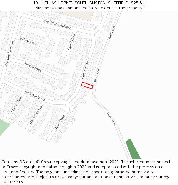 19, HIGH ASH DRIVE, SOUTH ANSTON, SHEFFIELD, S25 5HJ: Location map and indicative extent of plot